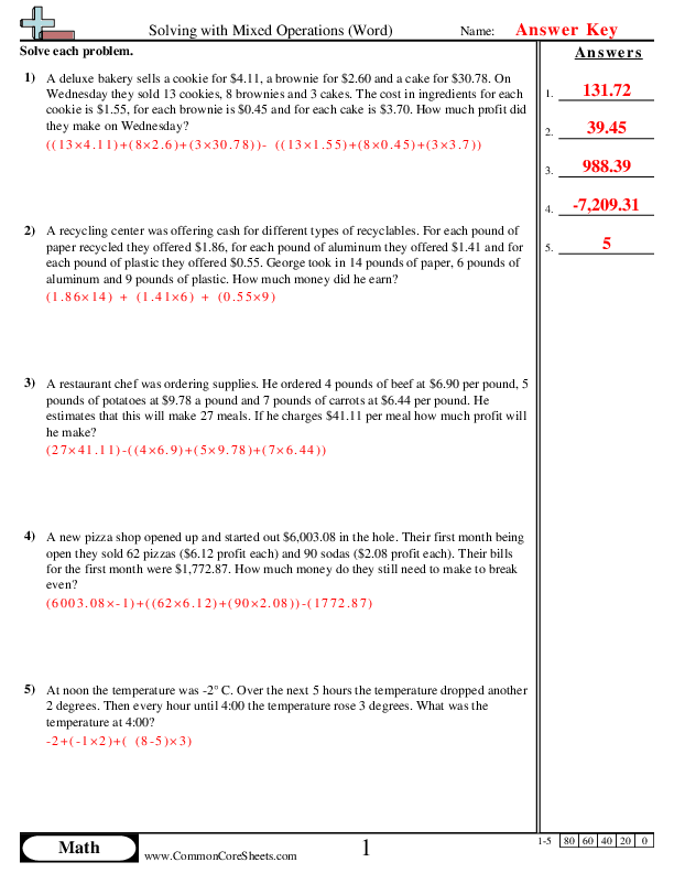  - Solving with Mixed Operations (Word) worksheet